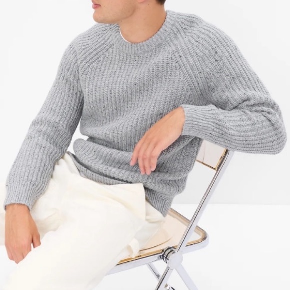 Gap | 2022 Donegal Chunky Rib Knit Wool Blend Crewneck Sweater Light Gray (S) - Picture 2 of 16